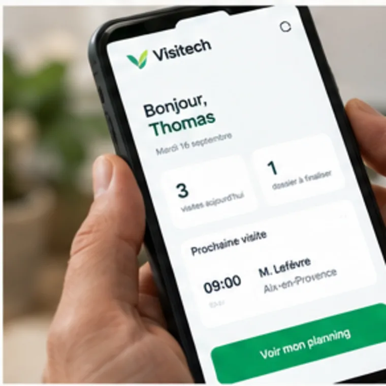 Téléphone affichant le planning du jour d’un technicien Visitech
