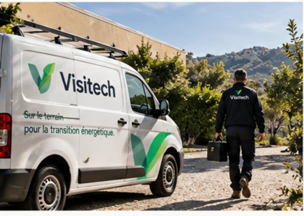 Technicien Visitech rejoignant un chantier depuis un véhicule de service
